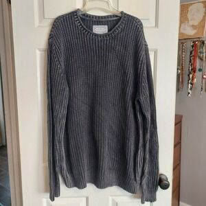 32 Bar Blues Mens XL Gray Textured Heavy Knit Long Crewneck Sweater 100% Cotton